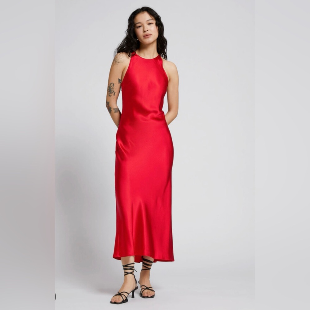 & Other Stories Slim Bias Cut Satin Red Dress